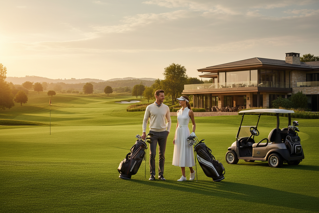 gör en bild som íllustrerar en lyxik livsstill kring golf